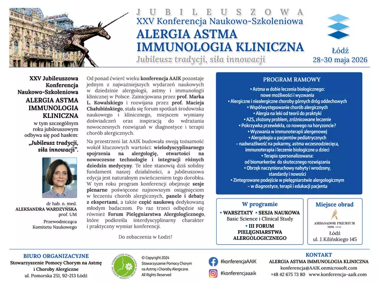 JUBILEUSZOWA XXV Konferencja Naukowo-Szkoleniowa Alergia Astma Immunologia Kliniczna 2026